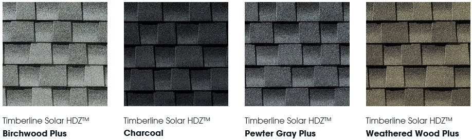 The Four Timblerline Solar™ HDZ colors offered by GAF